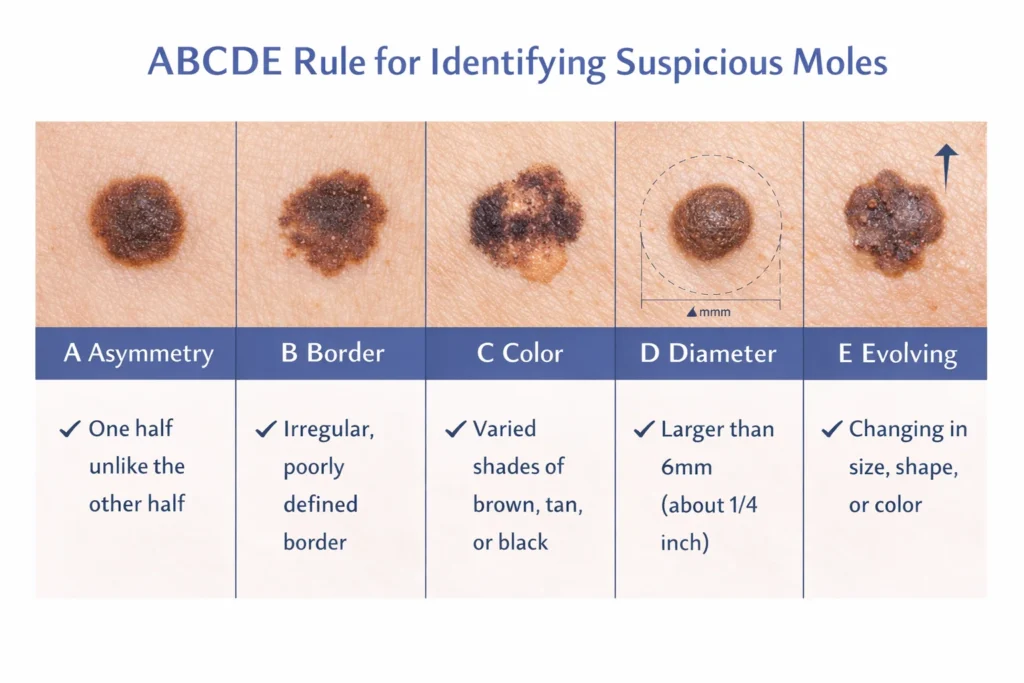 ABCDE rule for identifying suspicious moles