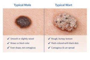 mole vs wart appearance comparison
