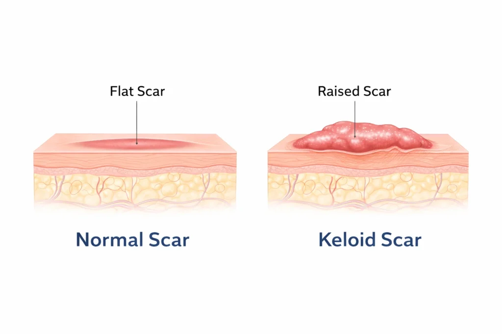 keloid scar vs normal scar comparison