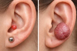 piercing bump vs keloid on earlobe comparison