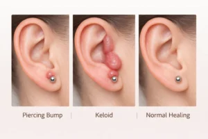 Comparison of piercing bump vs keloid vs normal healing skin around piercing