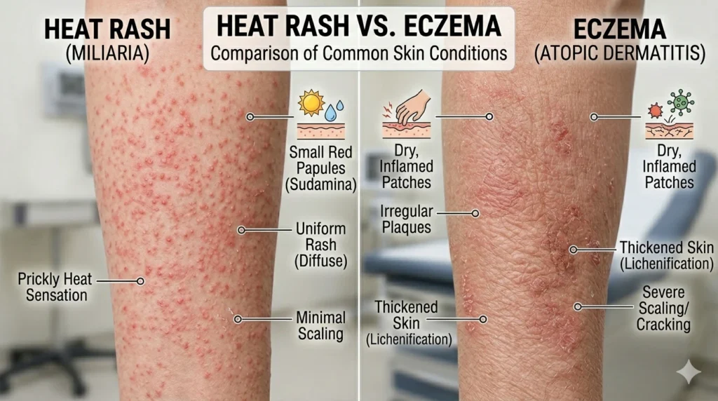 heat rash vs eczema skin comparison differences