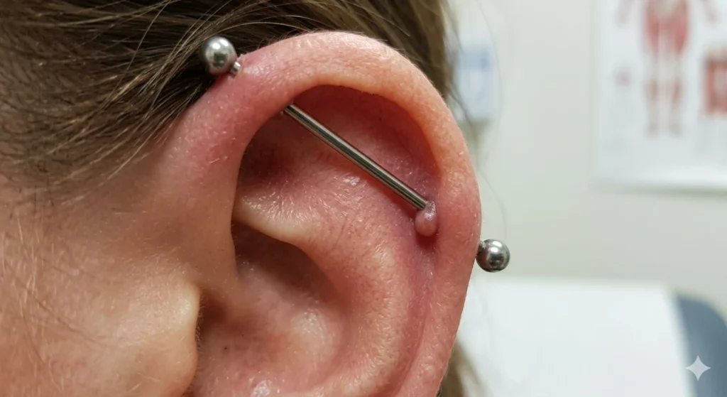 industrial piercing healing stage mild swelling redness cartilage bump